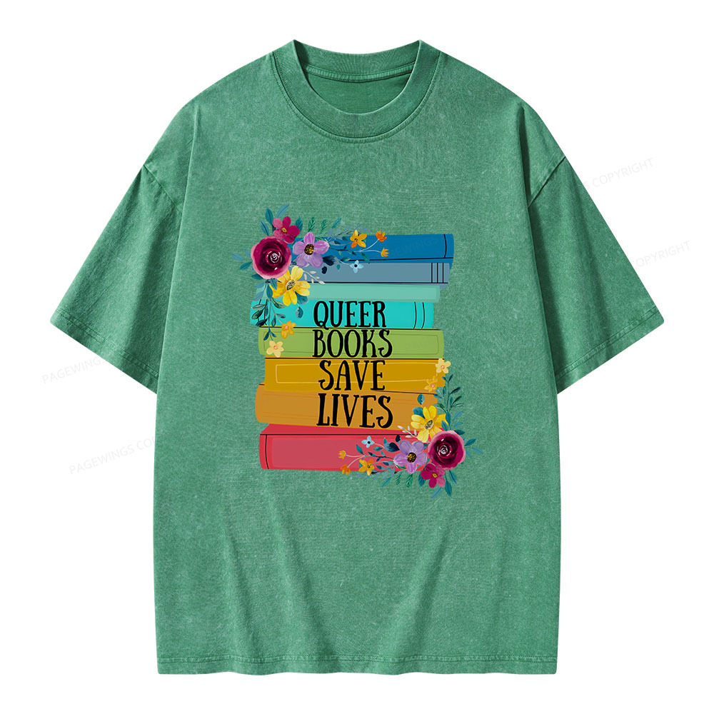 Pagewings Queer Books Save Lives Unisex Washed T-shirt