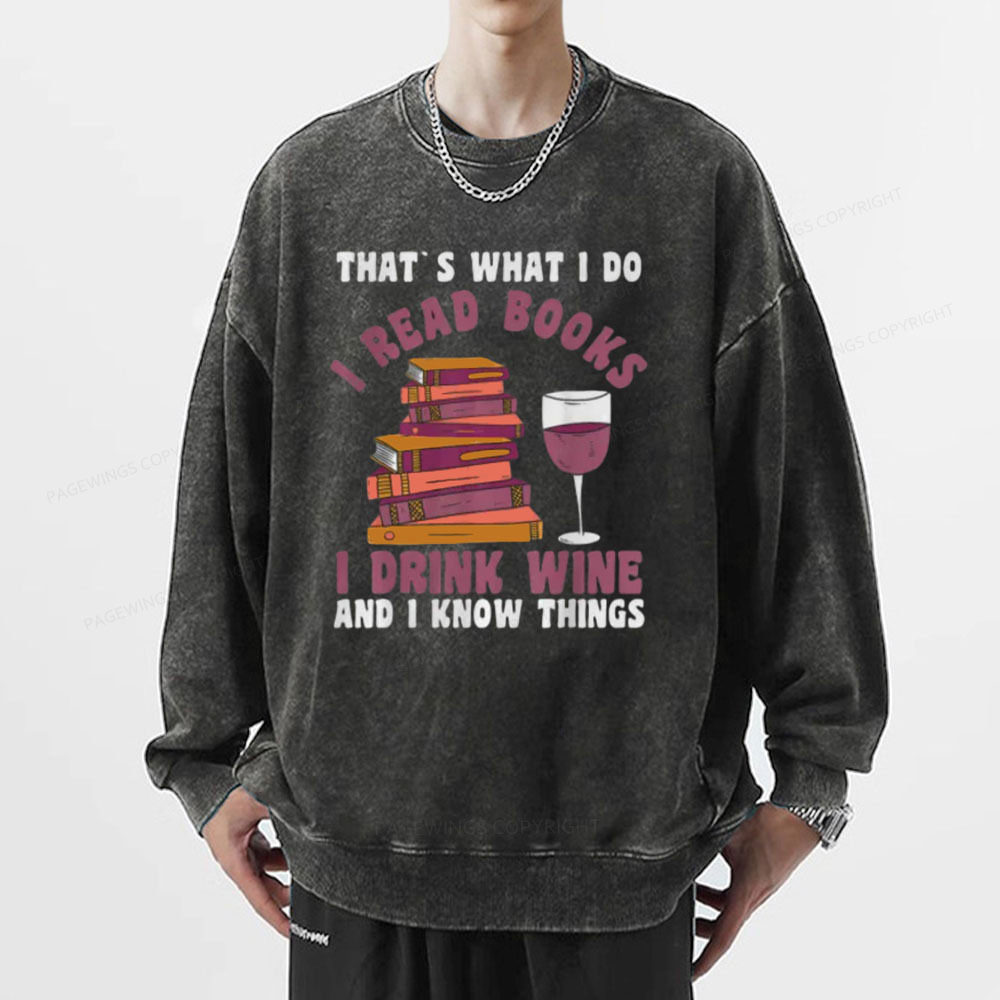 Pagewings Book Fun Wines Book Reading T-Shirts Unisex Washed Sweatshirt