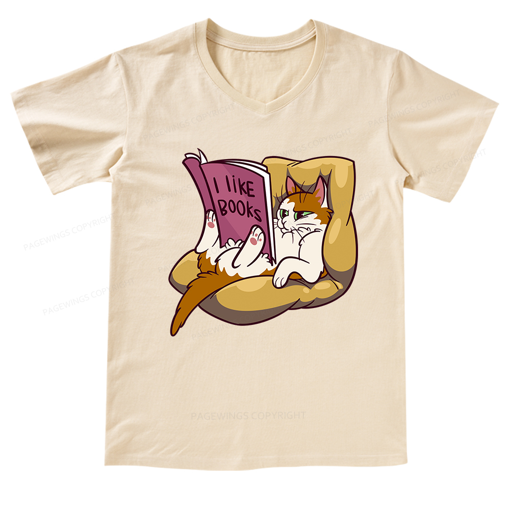 Pagewings A Cat That Likes Reading Books V-neck T-shirt