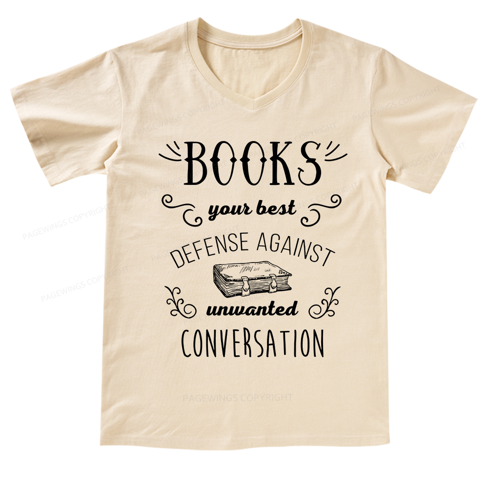 Pagewings Books your best defense Book Reading V-neck T-shirt