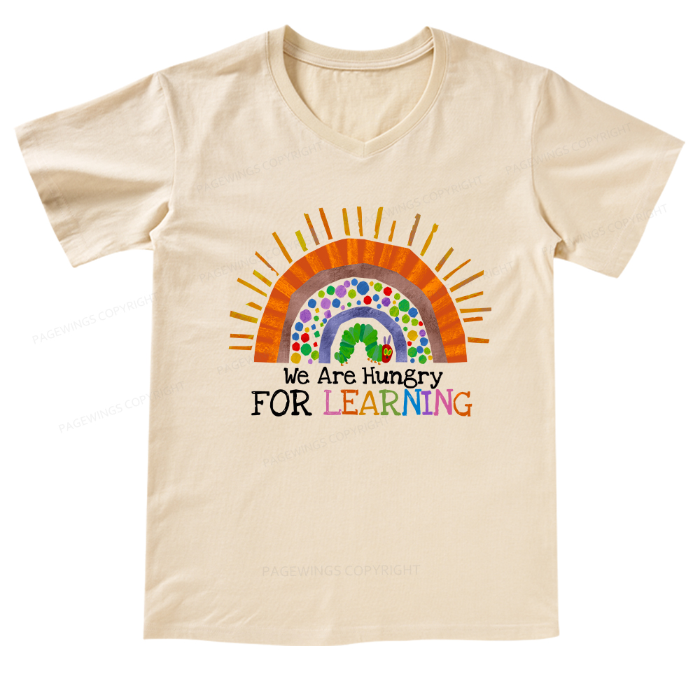 PagewingsWe Are Hungry For Learning Reading V-neck T-shirt