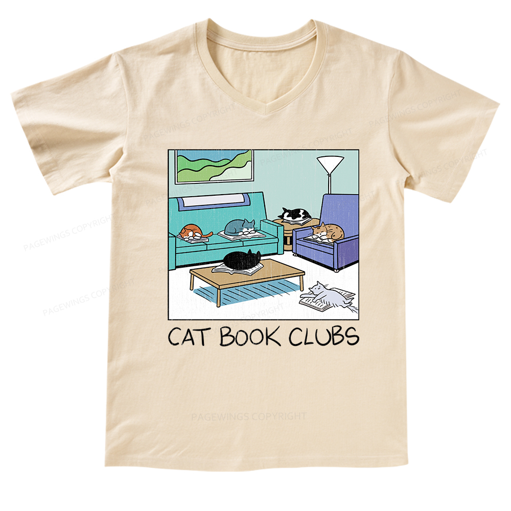 Pagewings Cat Book Clubs V-neck T-shirt