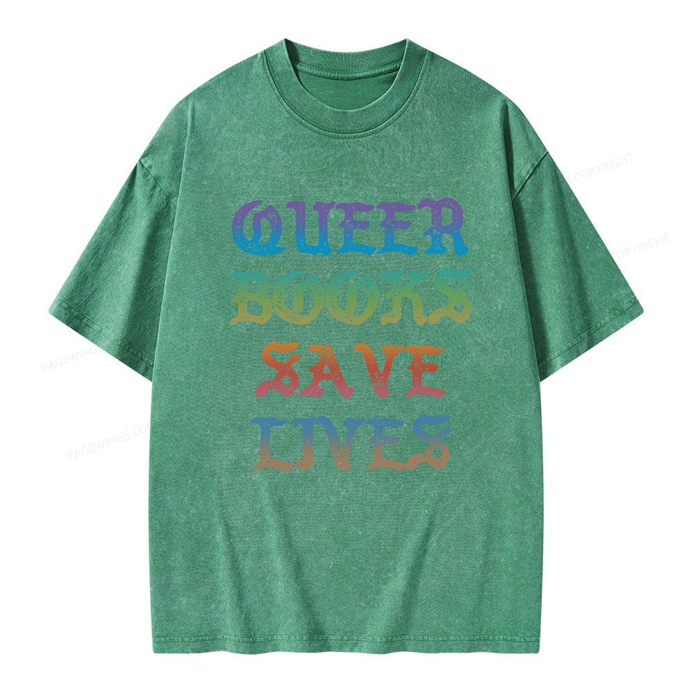 Pagewings Queer Books Save Lives Unisex Washed T-shirt