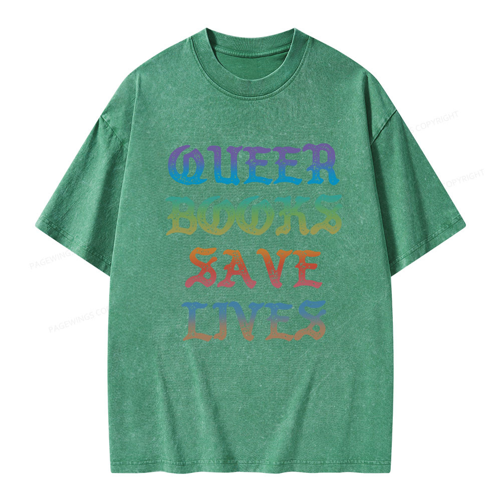 Pagewings Queer Books Save Lives Unisex Washed T-shirt