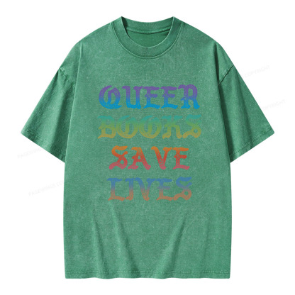 Pagewings Queer Books Save Lives Unisex Washed T-shirt