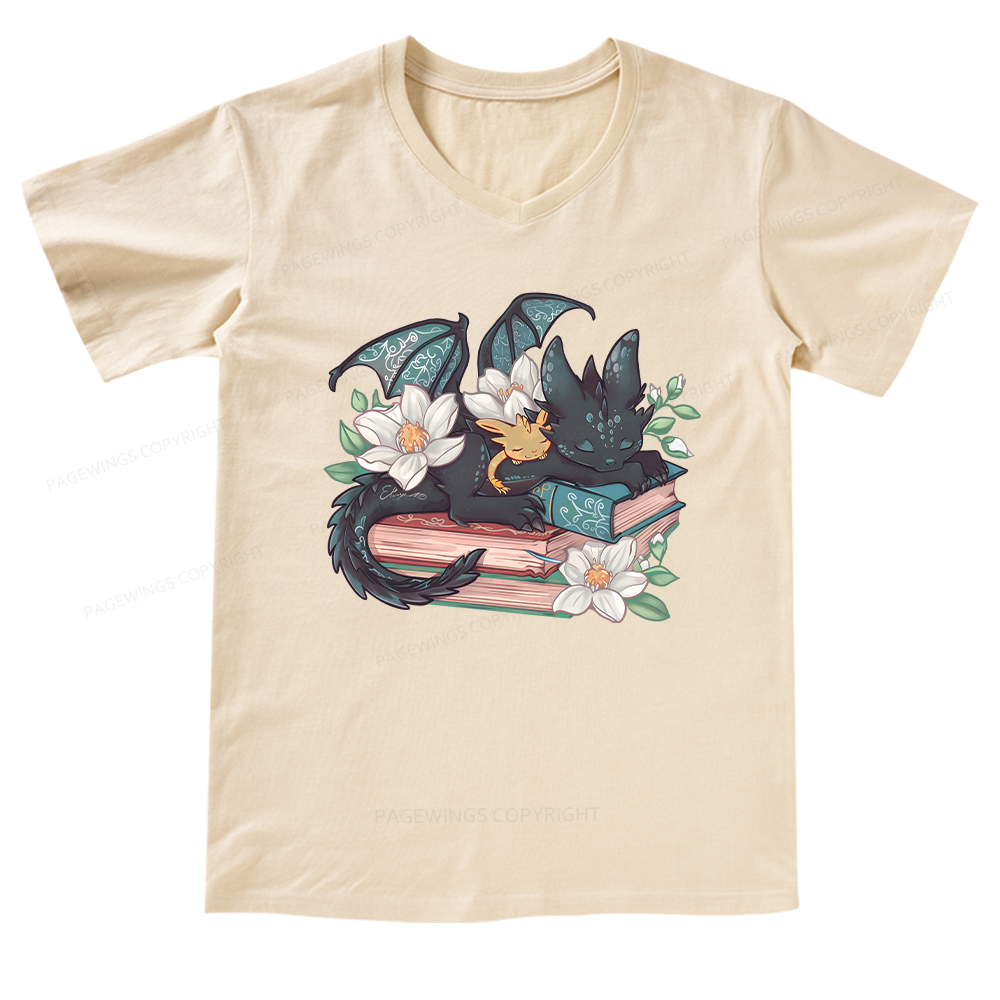 Pagewings Fantasy Book Dragon V-neck T-shirt
