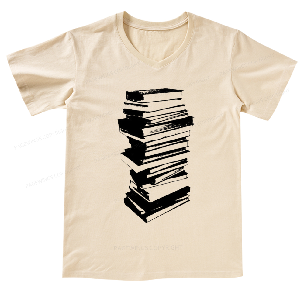Pagewings Stack of Books V-neck T-shirt