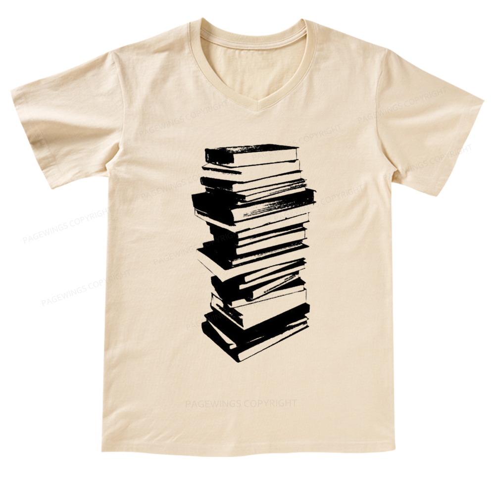 Pagewings Stack of Books V-neck T-shirt
