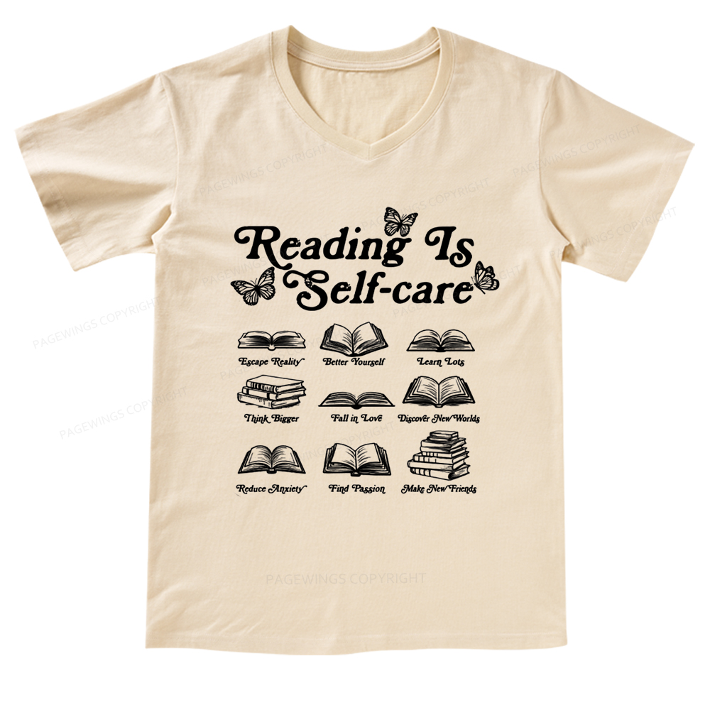 Pagewings eading Is Self-care V-neck T-shirt