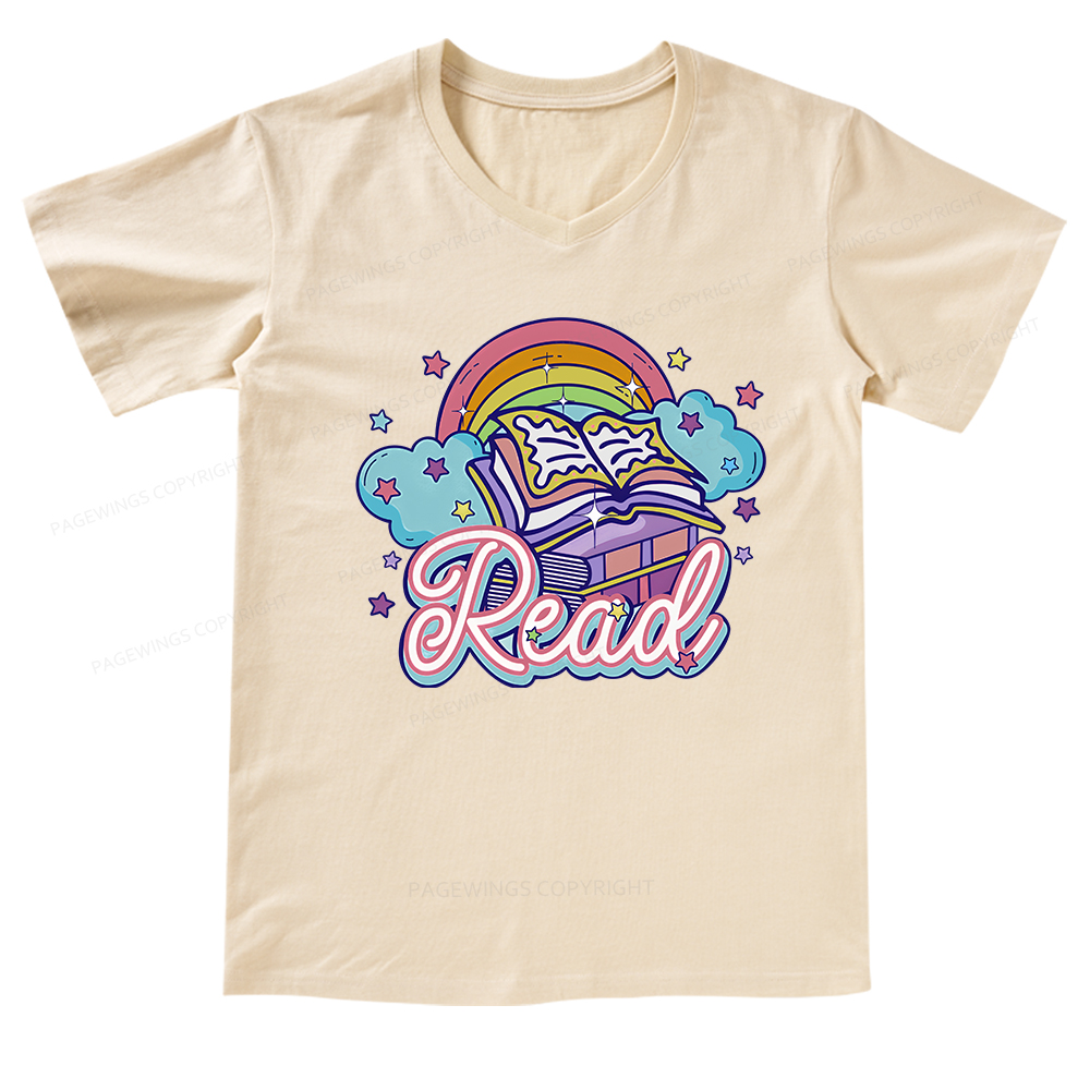 Pagewings Rainbow Book Lover V-neck T-shirt