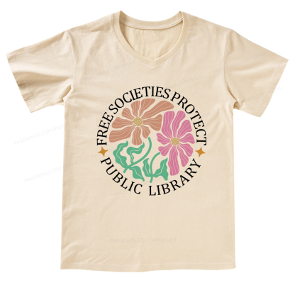 Pagewings Free Societies Protect Public Library V-neck T-shirt