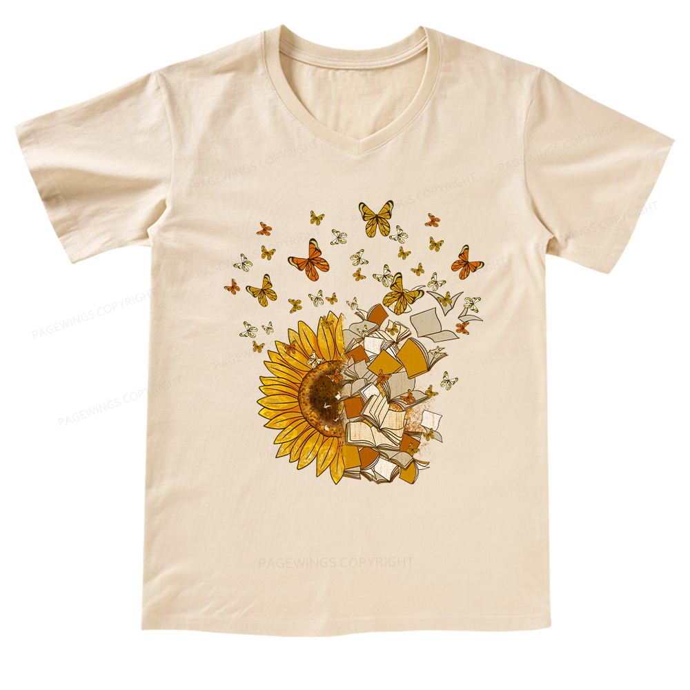 Pagewings Sunflower And Book Harmony V-neck T-shirt