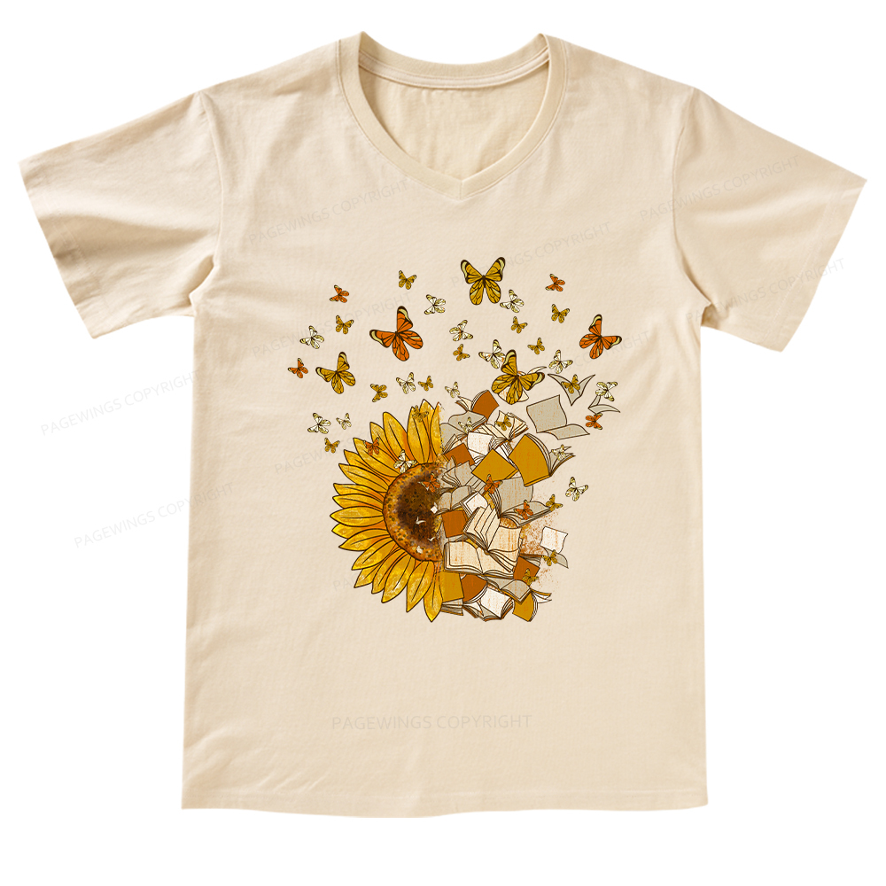 Pagewings Sunflower And Book Harmony V-neck T-shirt