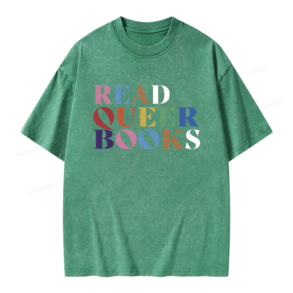 Pagewings Read Queer Books Unisex Washed T-shirt