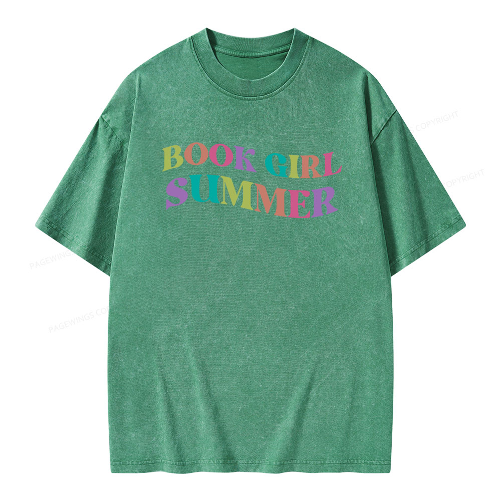 Pagewings Book Girl Summer Unisex Washed T-shirt