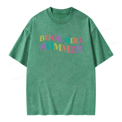 Pagewings Book Girl Summer Unisex Washed T-shirt
