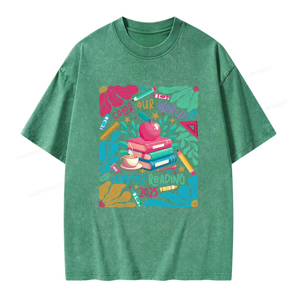 Pagewings Color Our World Summer Reading 2025 Unisex Washed T-shirt