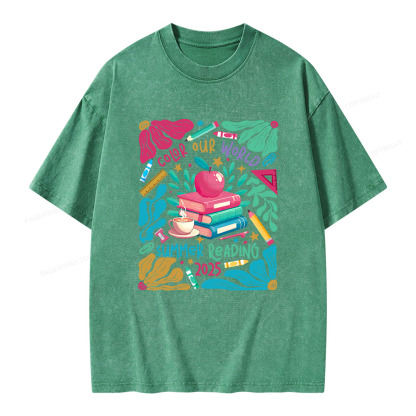 Pagewings Color Our World Summer Reading 2025 Unisex Washed T-shirt