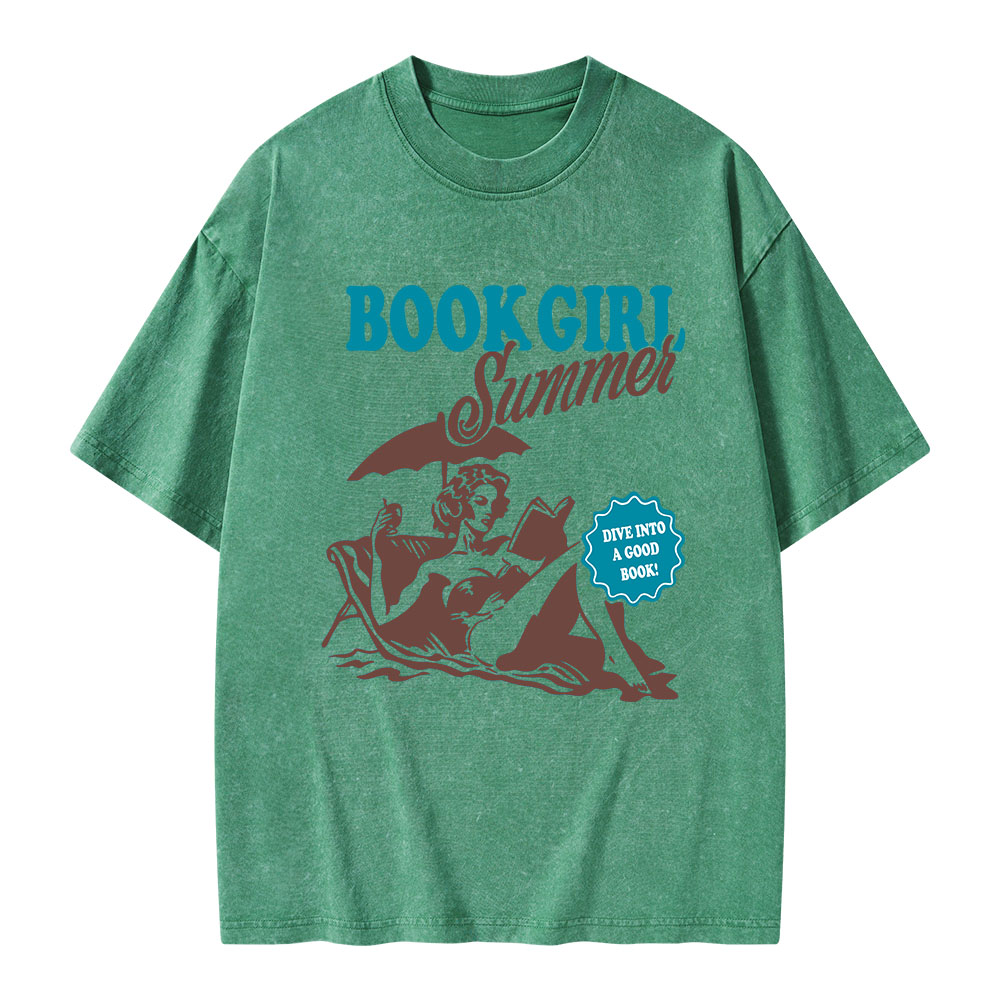 Pagewings Book Girl Summer Unisex Washed T-shirt