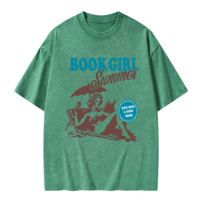 Pagewings Book Girl Summer Unisex Washed T-shirt