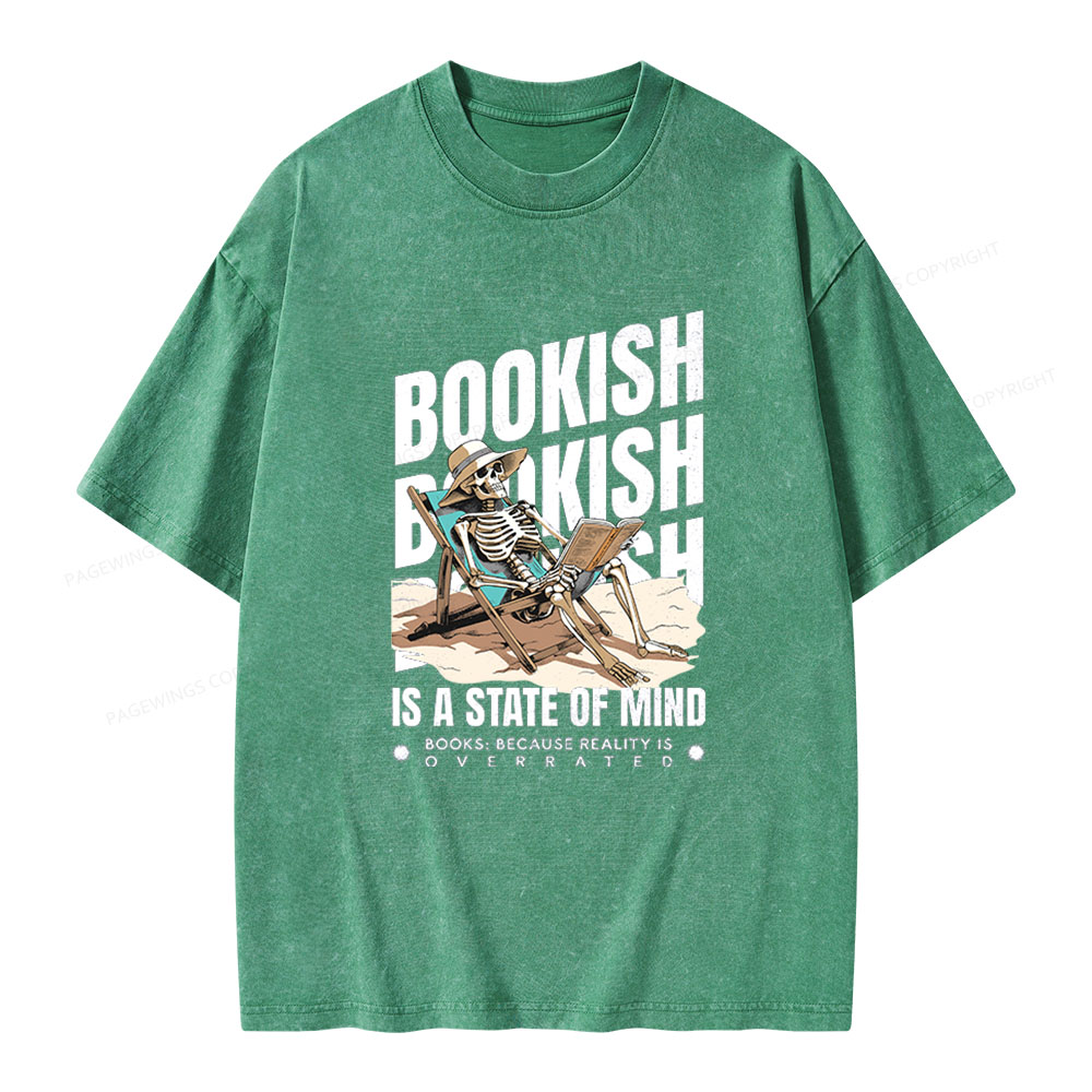 Pagewings Bookish Is A State Of Mind Unisex Washed T-shirt