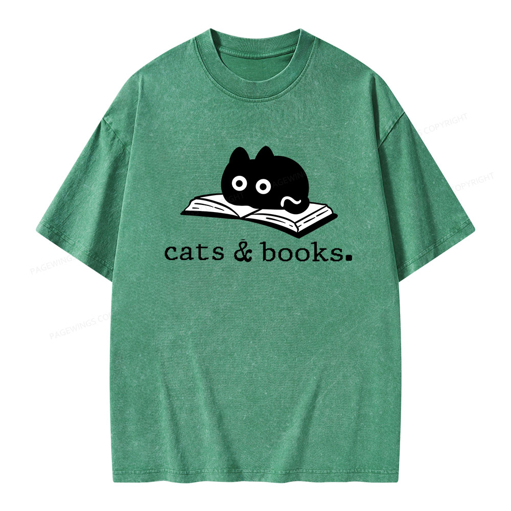 Pagewings Cats and Books Unisex Washed T-shirt