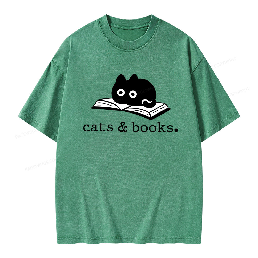 Pagewings Cats and Books Unisex Washed T-shirt