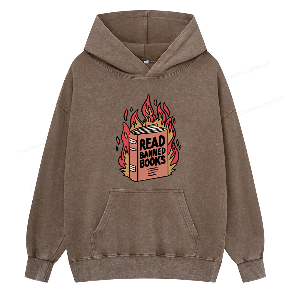 Pagewing Read Banned Books Shirt Unisex Washed Hoodie