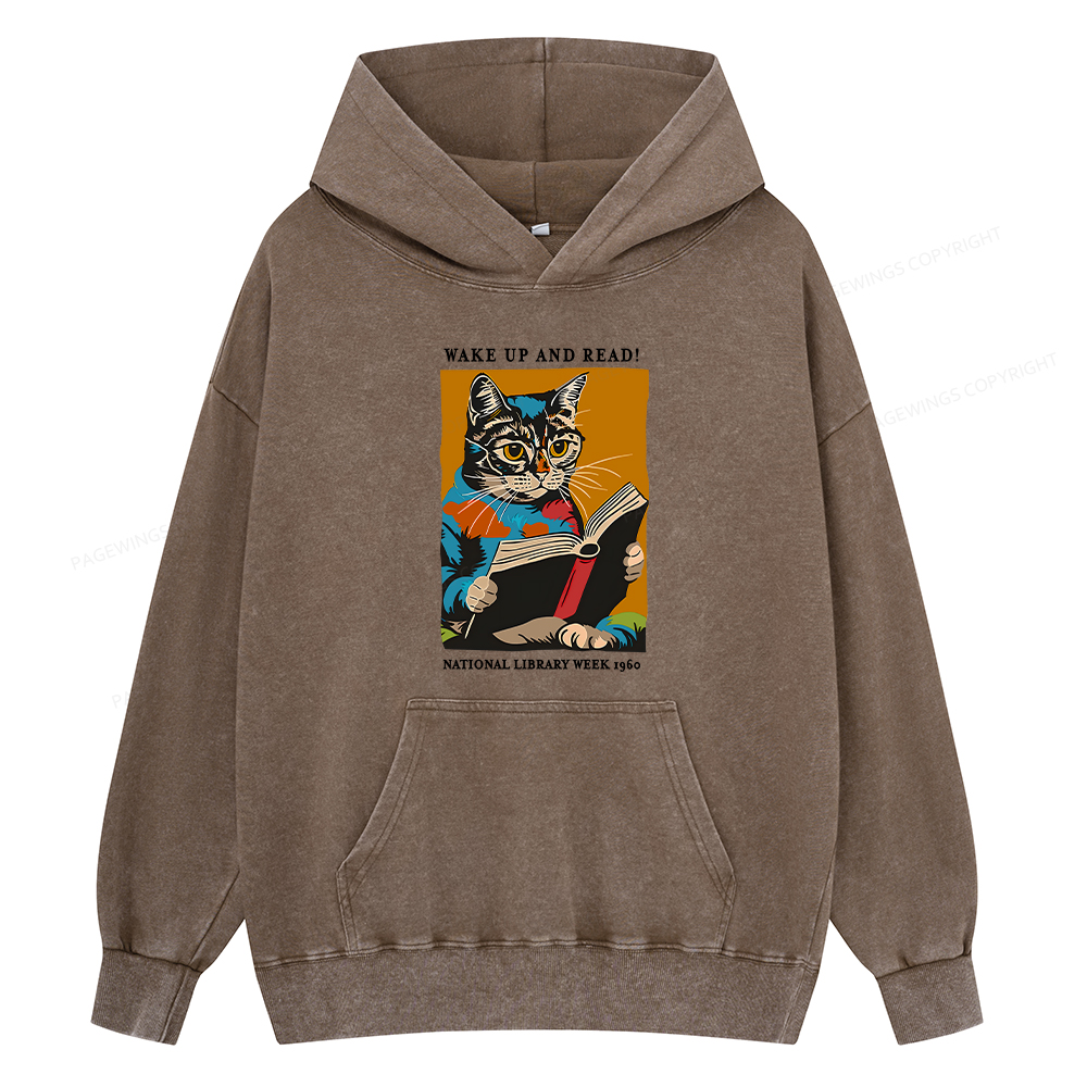 Pagewing Cat Reading Poster Unisex Washed Hoodie