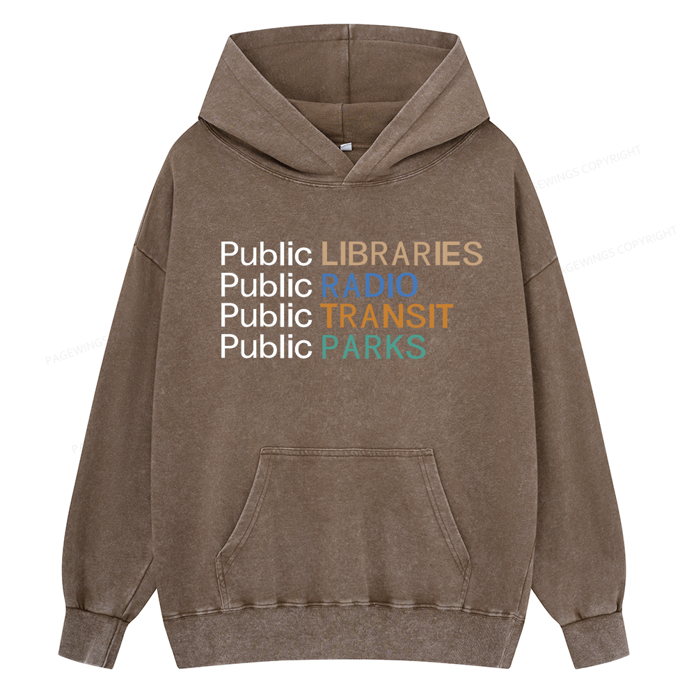 Pagewing Public Libraries Radio Transit Parks Unisex Washed Hoodie