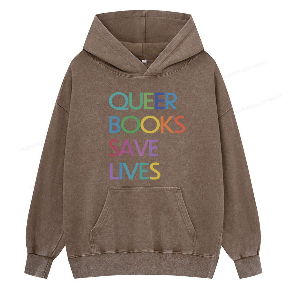 Pagewing Queer Books Save Lives Unisex Washed Hoodie