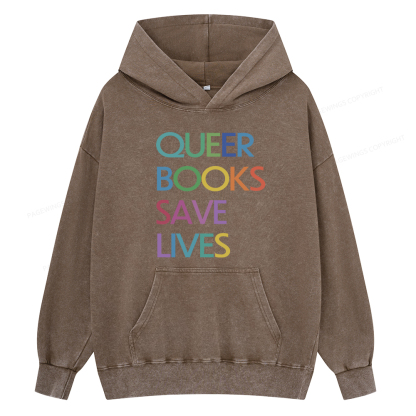 Pagewing Queer Books Save Lives Unisex Washed Hoodie
