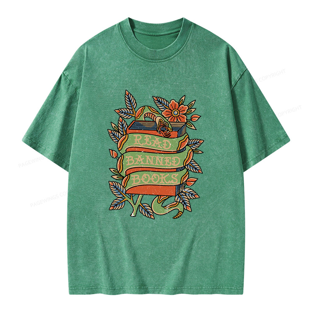 Pagewings Read Banned Books Unisex Washed T-shirt