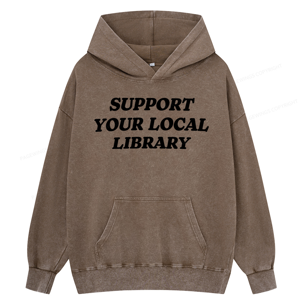 Pagewing Support Your Local Library Unisex Washed Hoodie