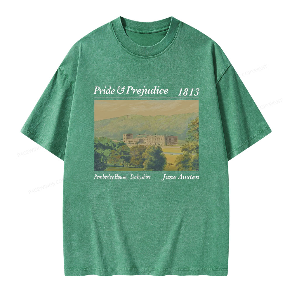 Pagewings Pride and Prejudice Pemberley House  Unisex Washed T-shirt