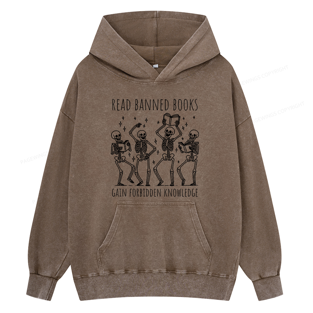 Pagewing Reading Books Tee Book Lover Gift Unisex Washed Hoodie