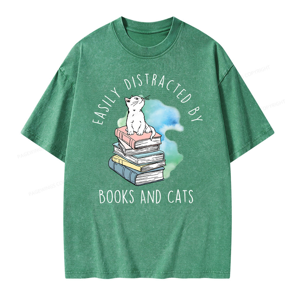 Pagewings Cute Cat On Top Book Stock Unisex Washed T-shirt