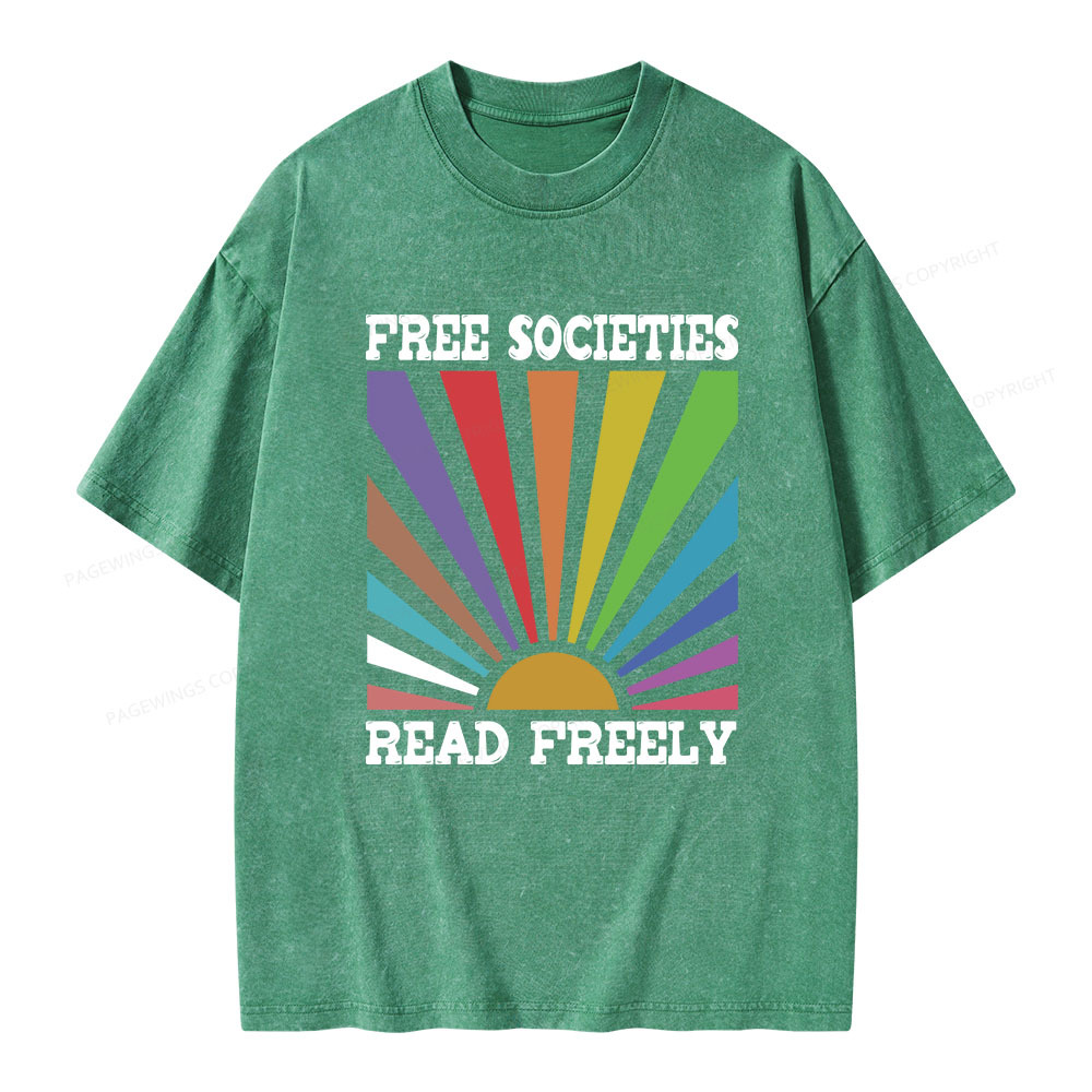 Pagewings Free Societies Read Freely Unisex Washed T-shirt