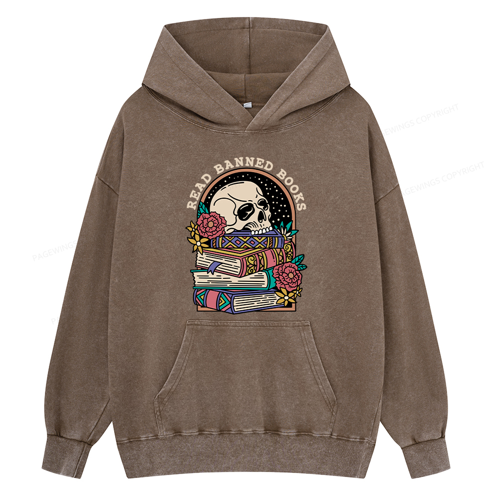 Pagewing Read Banned Book Floral Unisex Washed Hoodie