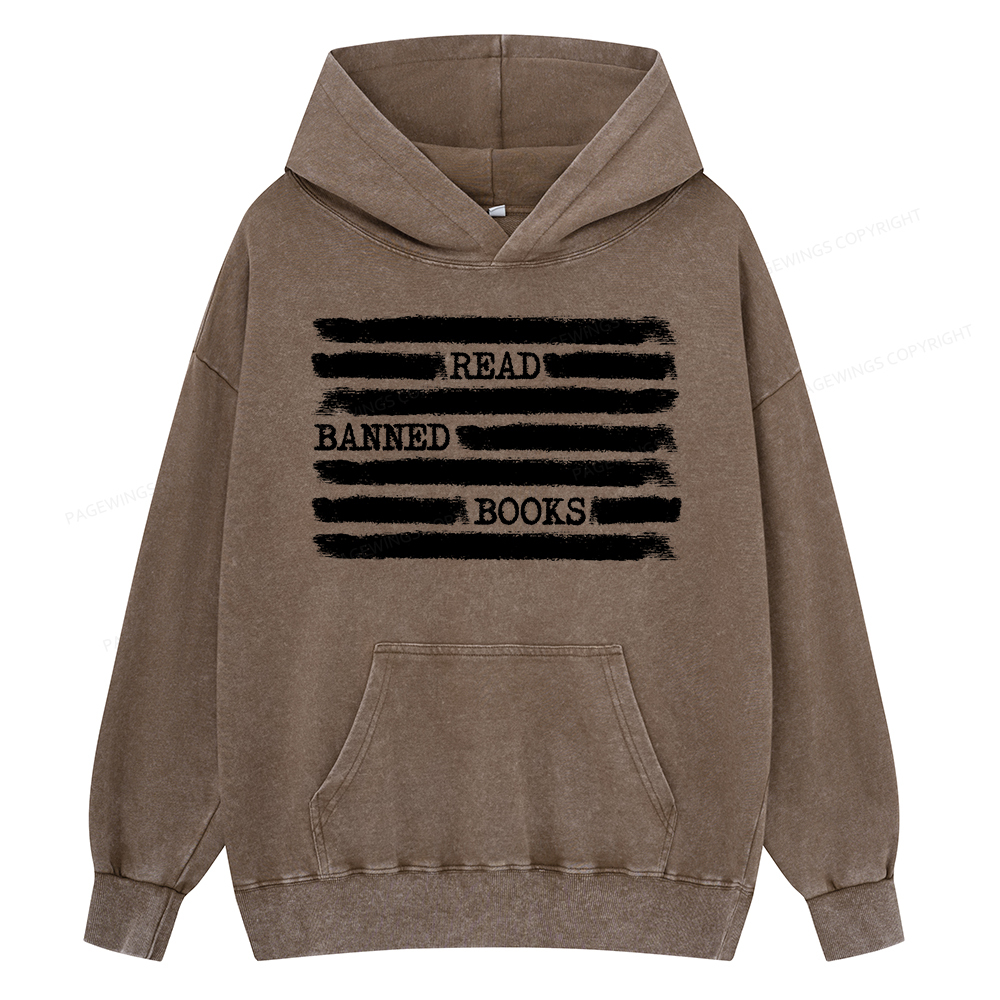 Pagewing Read Banned Books Bookworm Librarian Unisex Washed Hoodie