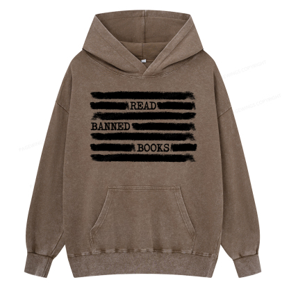 Pagewing Read Banned Books Bookworm Librarian Unisex Washed Hoodie