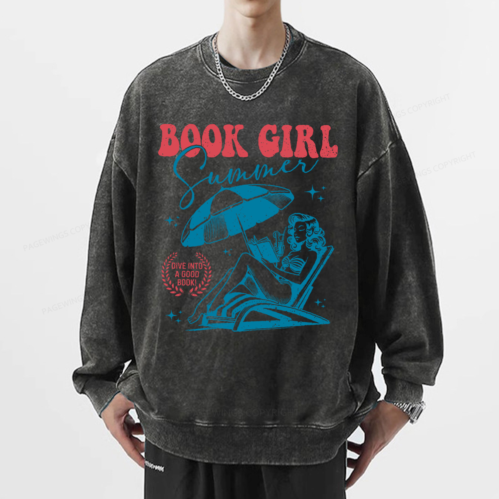 Pagewings Book Girl Summer Unisex Washed Sweatshirt