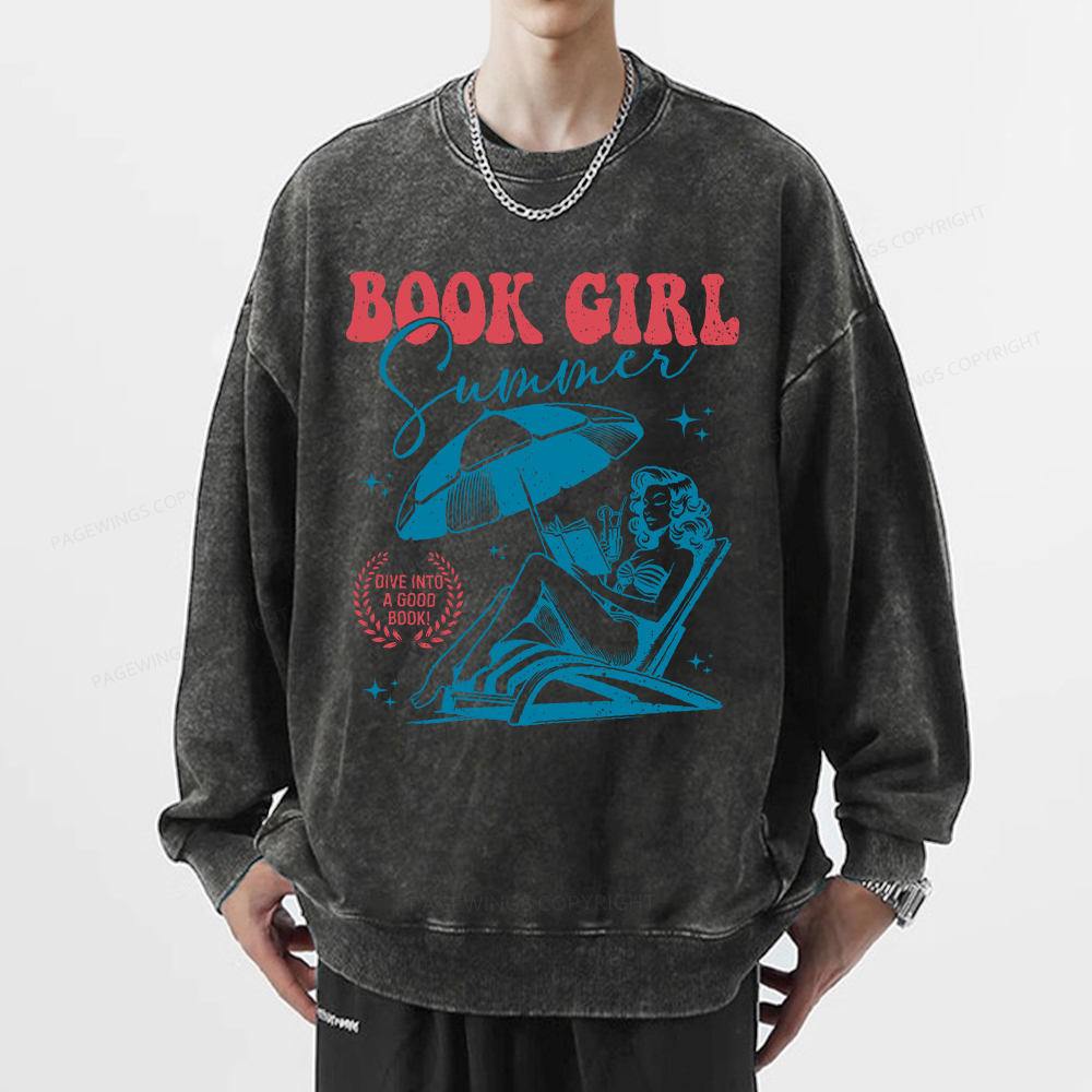 Pagewings Book Girl Summer Unisex Washed Sweatshirt