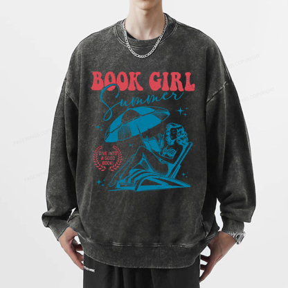 Pagewings Book Girl Summer Unisex Washed Sweatshirt