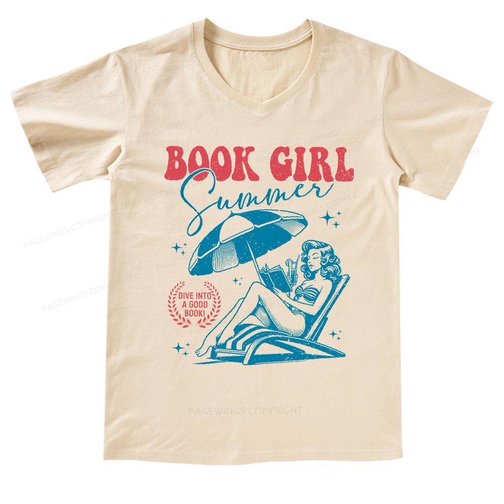Pagewings Book Girl Summer V-neck T-shirt