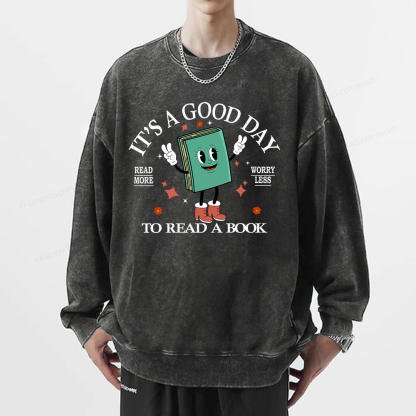 Pagewings Its A Good Day To Read A Book Unisex Washed Sweatshirt