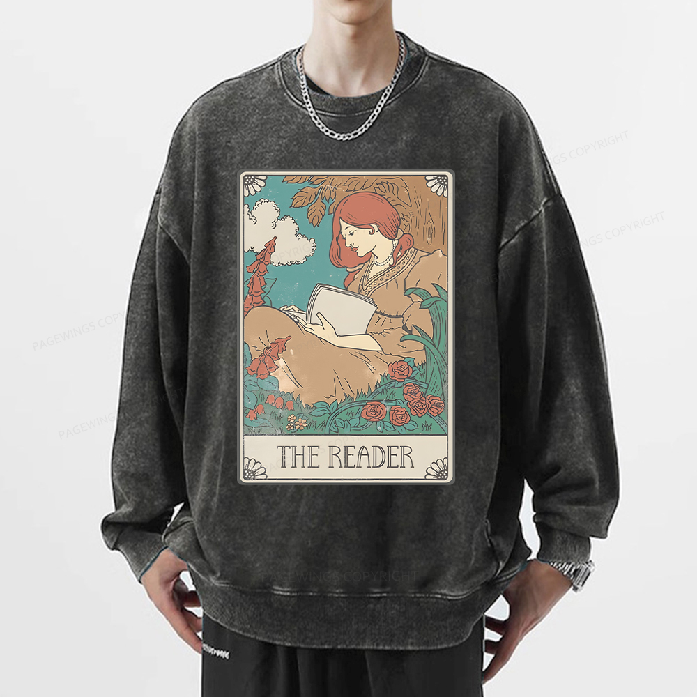 Pagewings Bookish Tarot Card Comfort Colors Unisex Washed Sweatshirt