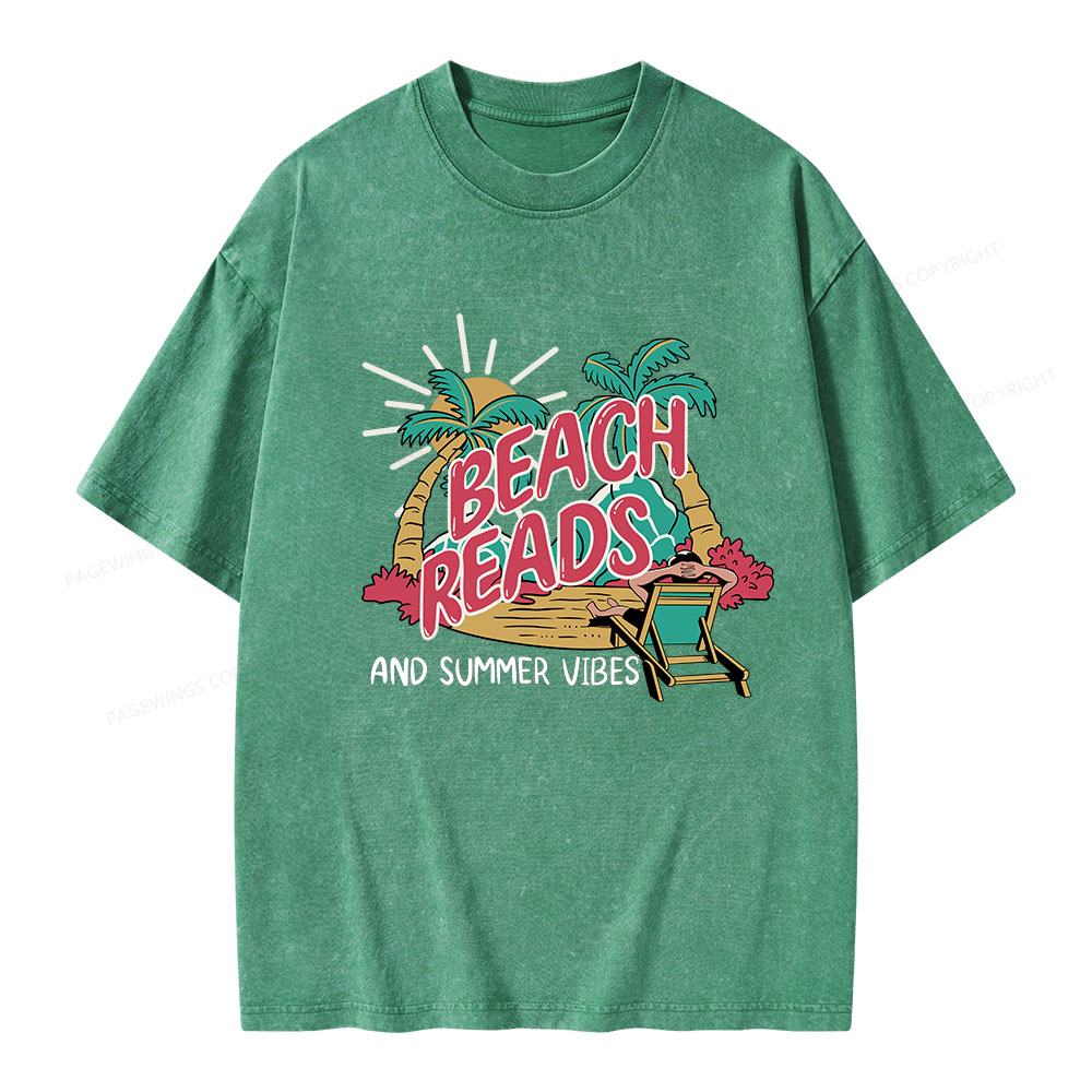 Pagewings Beach Reads And Summer Vibes Unisex Washed T-shirt