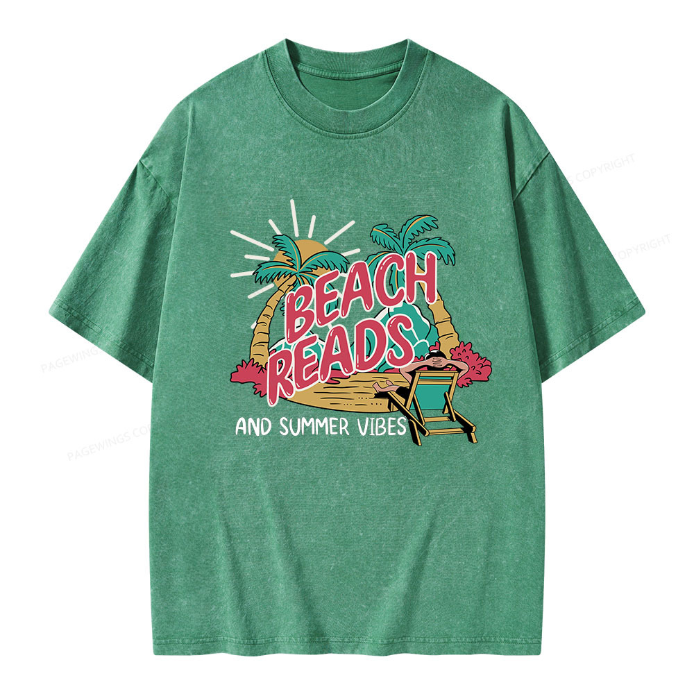 Pagewings Beach Reads And Summer Vibes Unisex Washed T-shirt
