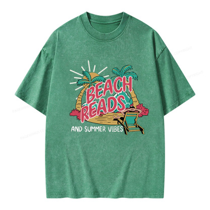 Pagewings Beach Reads And Summer Vibes Unisex Washed T-shirt